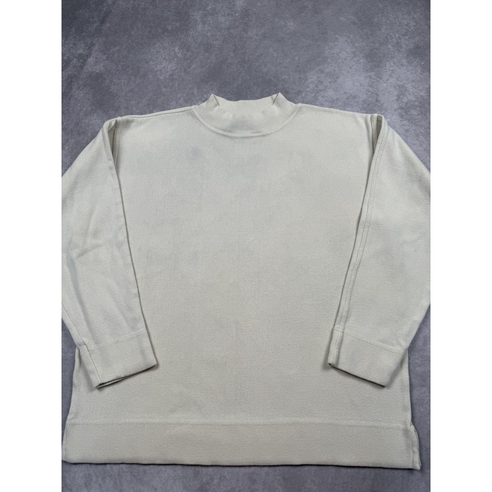 Vintage Banana Republic Sweater Mens Medium Beige Mock Neck Rib Knit Cotton 90s‎